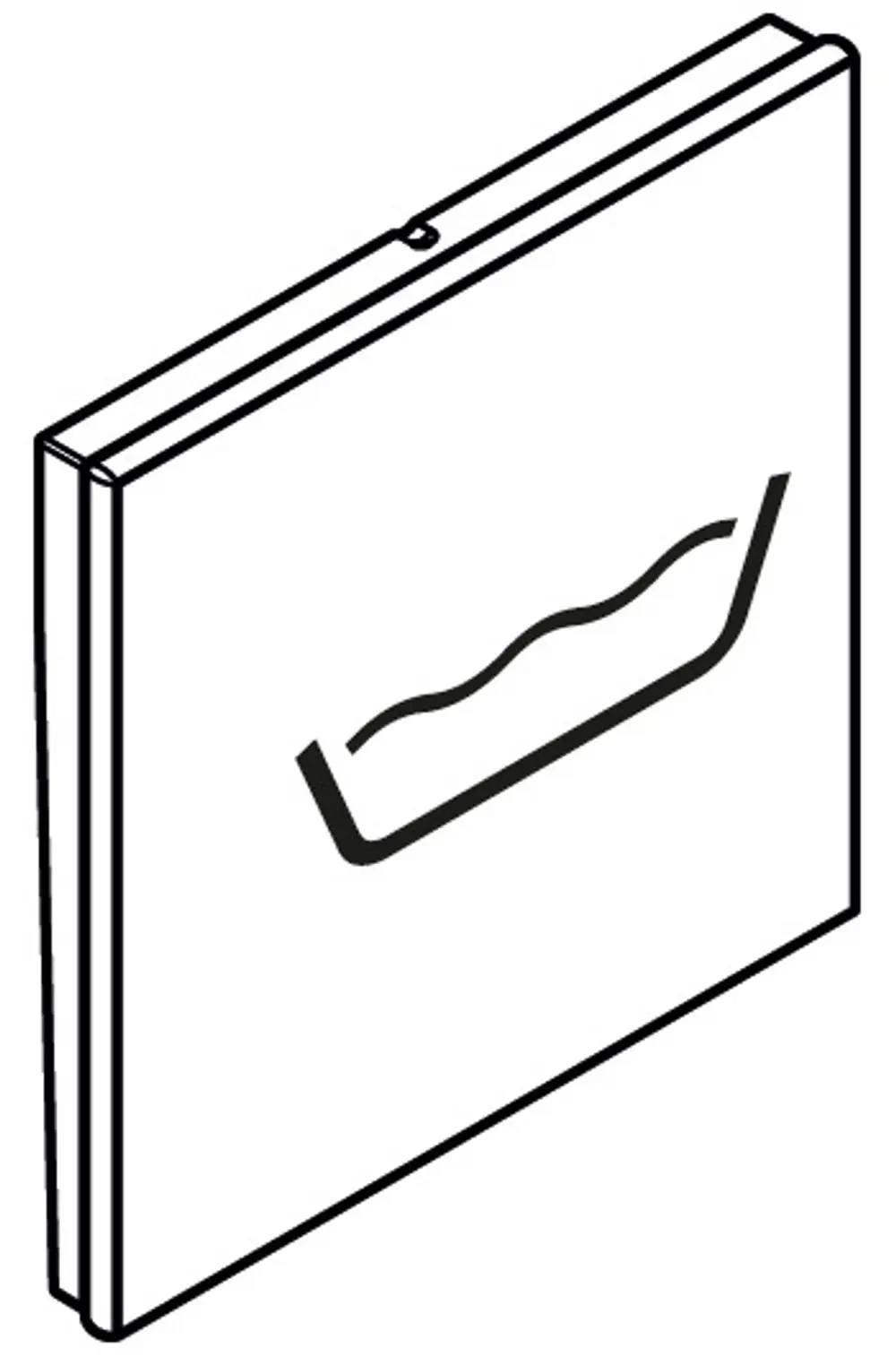 Weißes, schlankes Produkt von Hansgrohe mit stilisiertem Wannen-Symbol, das für RainSelect Chrom vorgesehen ist. Minimalistisches Design, geeignet für Sanitärinstallationen.